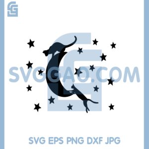 Cat Climbs To The Moon Svg, Kitty Svg, Moon Svg, Star Svg, Stars Svg