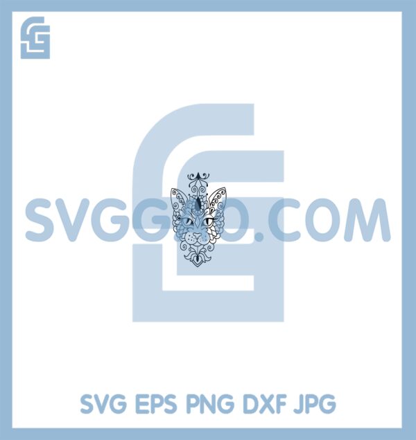 Cat Flowers Head Svg, Floral Cat Svg, Cat Head Svg