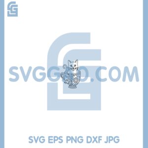 Cat In Cup Coffee Svg, Floral Kitty In Tea Cup Svg, Kitty In Cup Coffee Svg