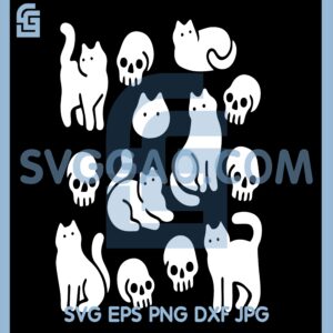 Cats and Skulls Pattern SVG, Happy Halloween Cat SVG