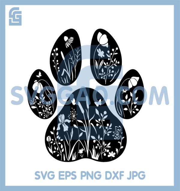 Floral Paw New Svg, Flower Paw Svg, Pet Lover Svg, Dog Feet Printed with Flowers Svg