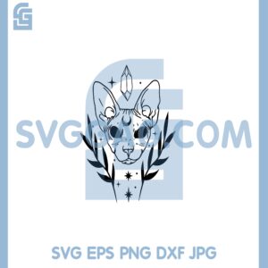 Floral Sphynx Cat SVG, Crystals Celestial Moon Boho Magic SVG