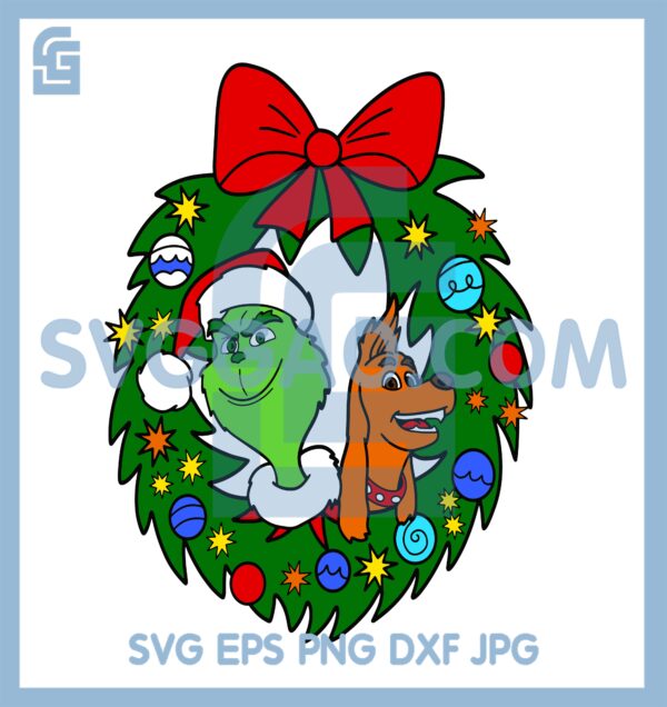 Grinch And Dog Christmas Wreath Svg, Grinch Christmas Thief Svg
