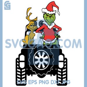 Grinch And Dog Reindeer On Jeep Svg, Grinch Jeep Svg, Dog Reindeer Svg
