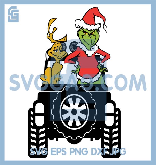 Grinch And Dog Reindeer On Jeep Svg, Grinch Jeep Svg, Dog Reindeer Svg