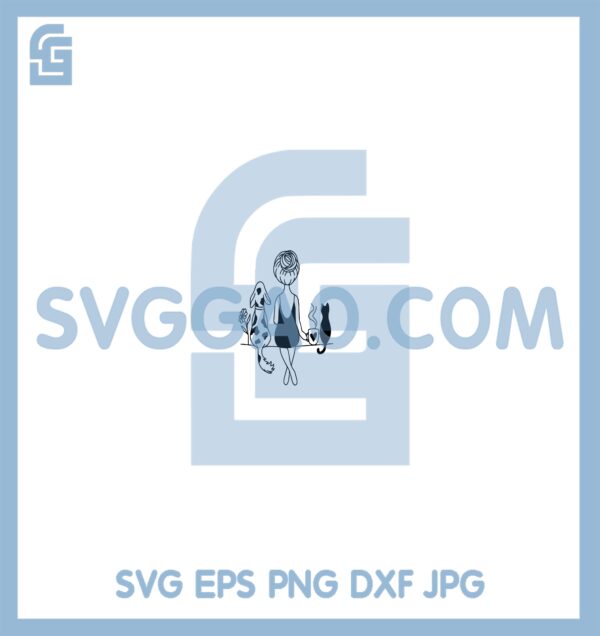 Girl With A Cat And Dog Svg, Cute Puppy Svg, Cat Svg