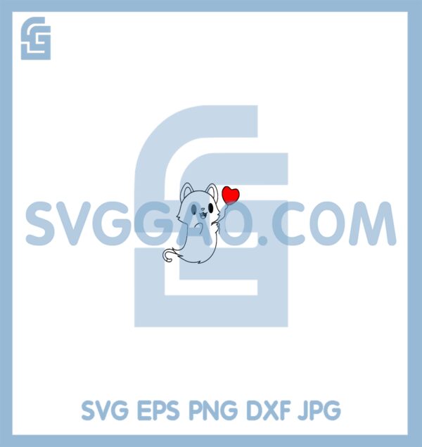 Halloween Cat Holding Balloon Svg, Red Heart Svg, Ghost Cat Ghost Svg