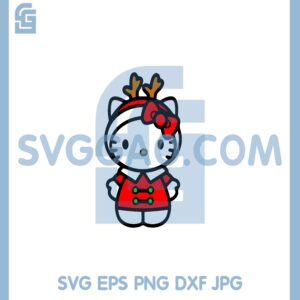 Hello Kitty Reindeer Cute Svg, Cat Merry Christmas Svg, Reindeer Christmas Svg