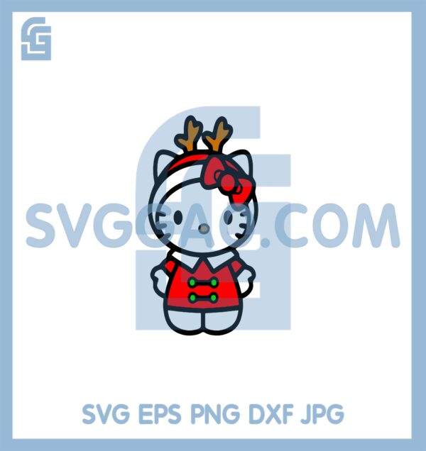 Hello Kitty Reindeer Cute Svg, Cat Merry Christmas Svg, Reindeer Christmas Svg