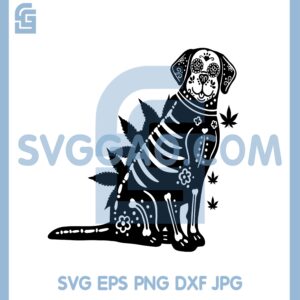 Day of The Dead Dog Cannabis Svg, Sugar Lab Skull Wed Cannabis Svg