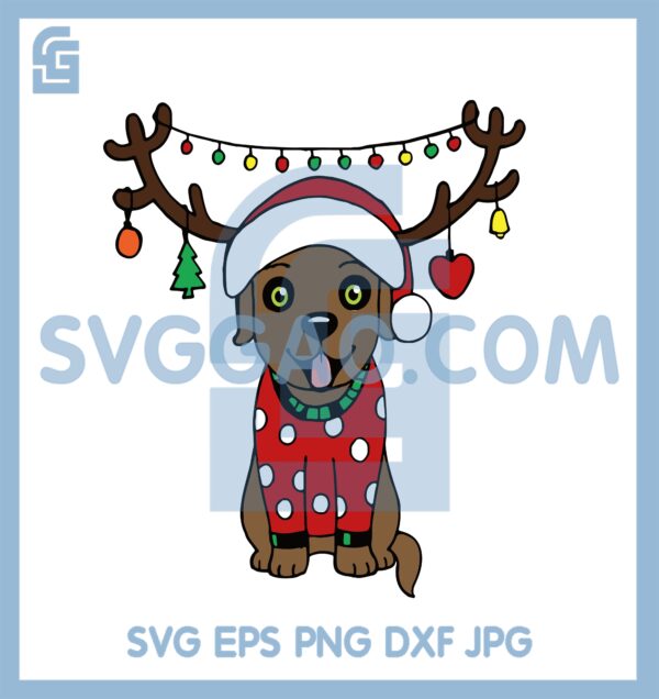 Dog Reindeer Svg, Christmas Dog Svg, Dog Wearing A Reindeer Horn Hat Svg