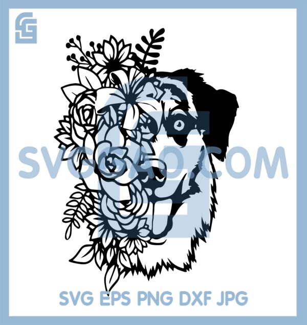 Floral Australian Shepherd Svg, Floral Dog Svg, Shepherd Dog Svg