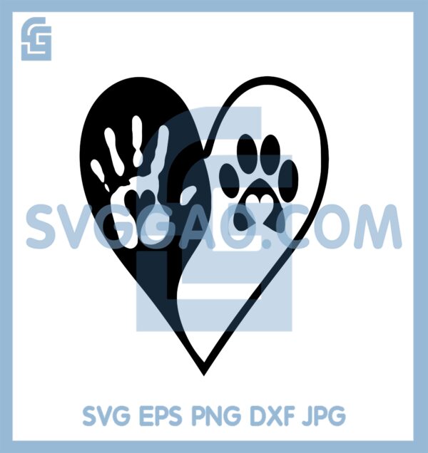 Heart Yin Yang Hand Dog Paws SVG, Car Sticker Black SVG