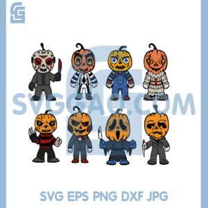 Bundle Horror Characters Pumpkin Heads Svg, Pumpkin Heads Svg, Halloween Ears Pumpkin Svg