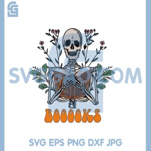 Halloween Retro Booooks Svg, Skeleton Retro Booooks Svg