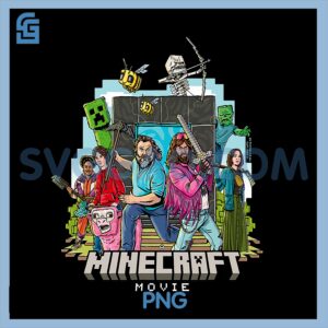 A Minecraft Movie Main Characters PNG, Group Shot Cartoon Style PNG