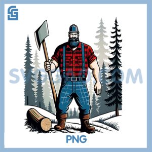 American Lumberjack Folk PNG, Hero Paul Bunyan Chopping Wood in The Forest Unisex PNG