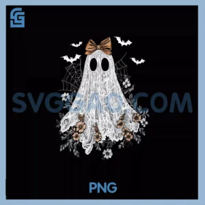 Coquette Bow Halloween Lace Ghost Girly PNG, Spooky Season PNG