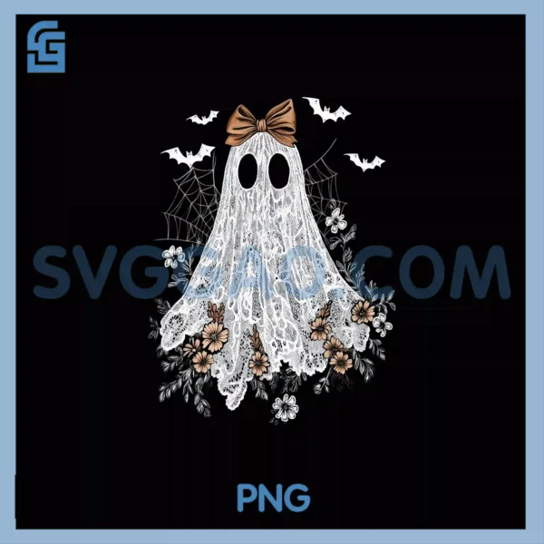 Coquette Bow Halloween Lace Ghost Girly PNG, Spooky Season PNG – SVGGAO