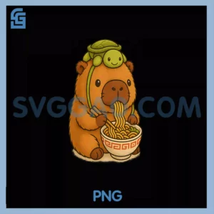 Cute Capybara and Turtle PNG, Backpack Ramen Kawaii Capibara PNG
