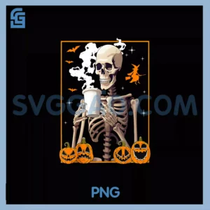 Halloween Skeleton PNG, Coffee Drinking Skull Horror PNG