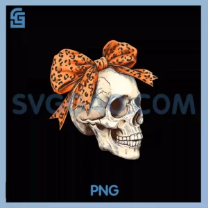 Halloween Skull Leopard Retro PNG, Halloween Fall Coquette Bow PNG