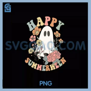 Happy Summerween PNG, Halloween Summer Floral Ghost PNG