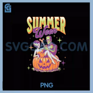Retro Happy Summerween PNG, Frankenstein Monster And Bride PNG