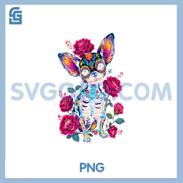 Mexican Sugar Skull Chihuahua PNG, Dia De Los Muertos Halloween PNG