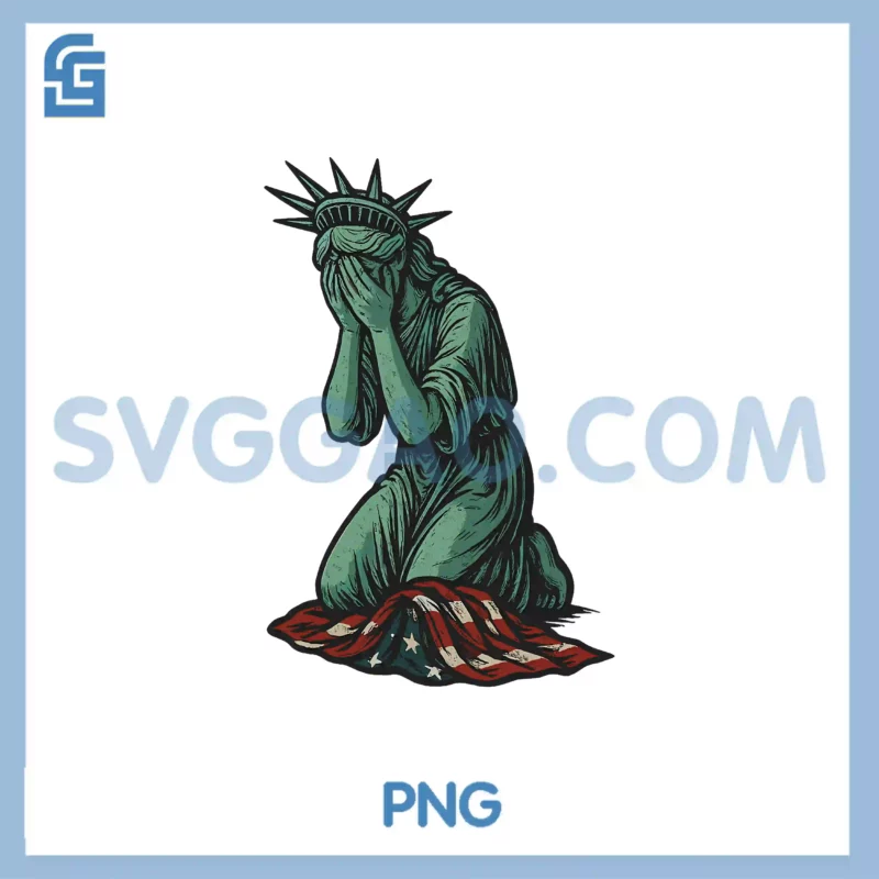 Sorrowful Statue Of Liberty PNG, Crying Silent Protest US Flag PNG