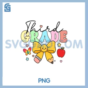 Third Grade Rainbow Coquette PNG, Bow Pencil 3rd Back to School PNG