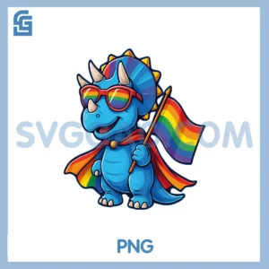 Triceratops Gay Pride LGBT PNG, Sunglasses Cape Rainbow Flag PNG