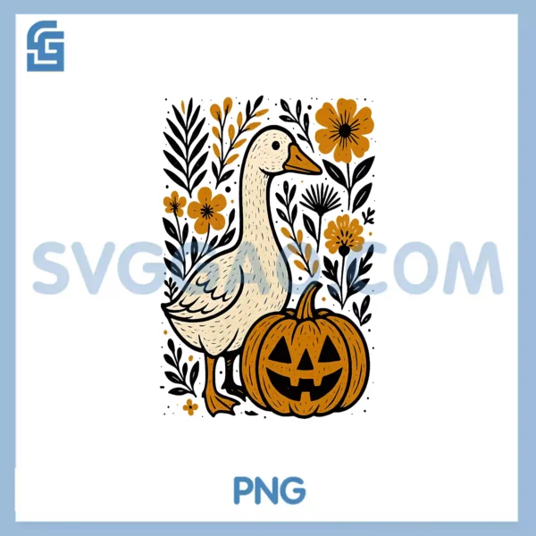 Vintage Floral Boho Silly PNG, Goose Pumpkin Cute Halloween Fall PNG