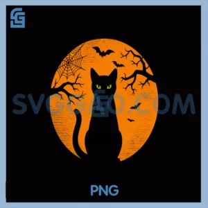 Vintage Scary Halloween Cat PNG, Cat Moon Black Cat Lover PNG