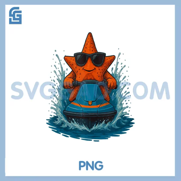 Cool Starfish with Sunglasses PNG, Marine Star Jet Ski Rider PNG