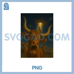 Cow Abduction Selfie With Alien PNG, Cow UFO Abduction PNG