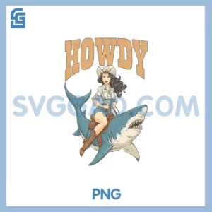 Cowgirl Riding Shark Rodeo Art PNG, Western Summer Howdy PNG