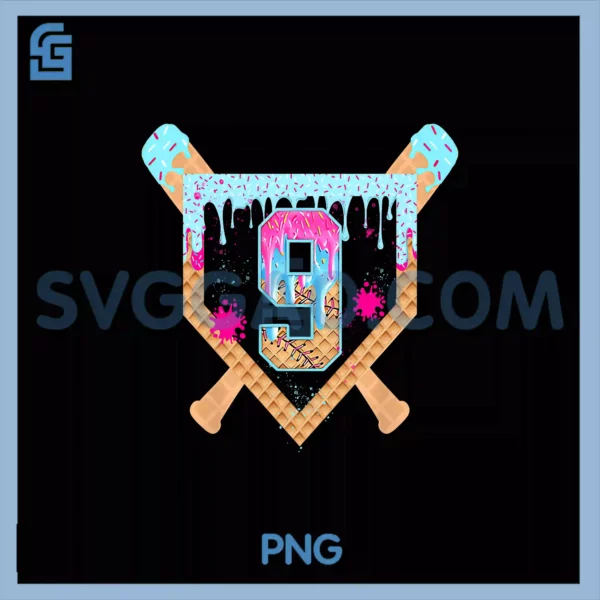 Dripping Baseball Birthday 9Th Birthday Boy PNG, Ice Cream Drip PNG