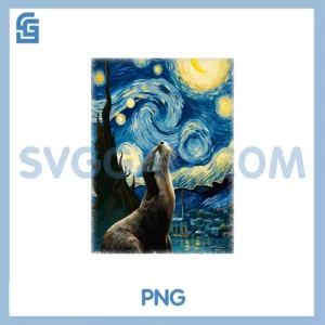 Artistic Otter Van PNG, Gogh Style Starry Night Otter PNG