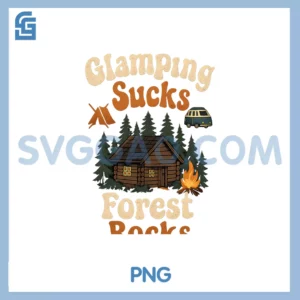 Glamping Sucks Forest Rocks PNG, Retro Nature Design PNG
