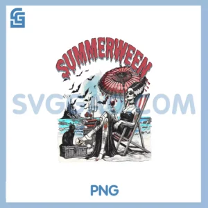 Horror Character Summerween PNG, Halloween Vintage Beach PNG
