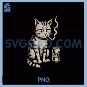 Cigarette Kitten PNG, Smoking Beer Cat Meme Brainrot Cats PNG