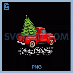Merry Christmas PNG, Tree on Red Truck Wagon Xmas Pjs PNG