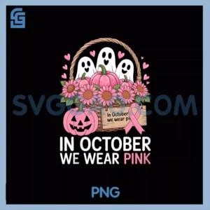 Pink Pumpkin PNG, Ghost In October We Wear Pink PNG