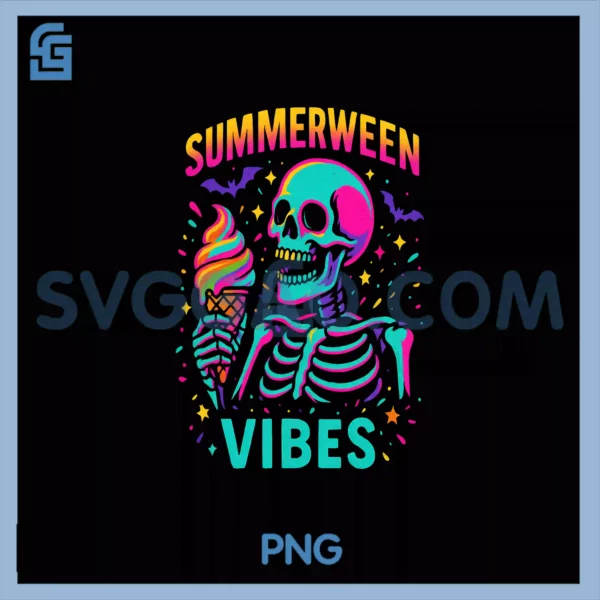 Summerween Vibes Skeleton Ice Cream PNG, Summer Halloween PNG