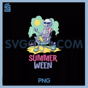 Summerween Vibes Skeleton PNG, Beach Sun Summer Halloween PNG