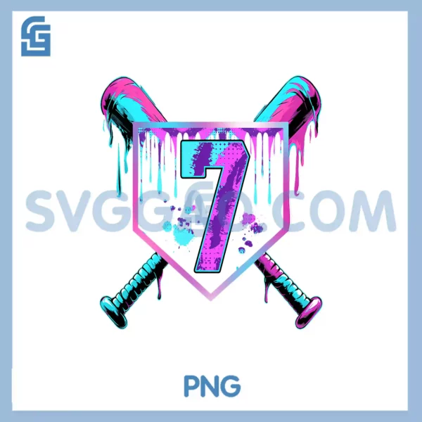 Baseball 7 Year Old PNG, Ice Cream Drip Birthday PNG