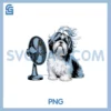 Cute Shih Tzu Dog Summer Heat PNG, Cool Puppy with Fan PNG