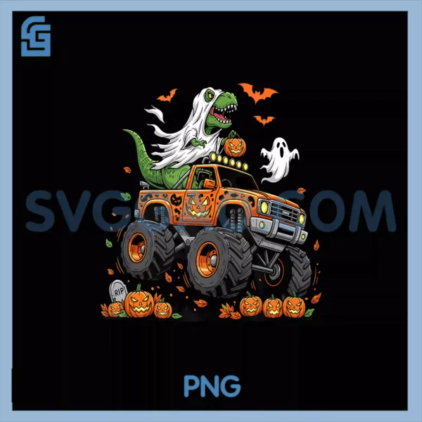 Dinosaur T'rex PNG, Riding Monster Truck Halloween PNG