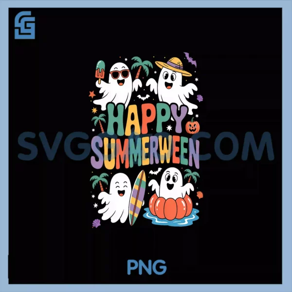 Happy Summerween PNG, Ghosts Halloween Summer Vibes PNG